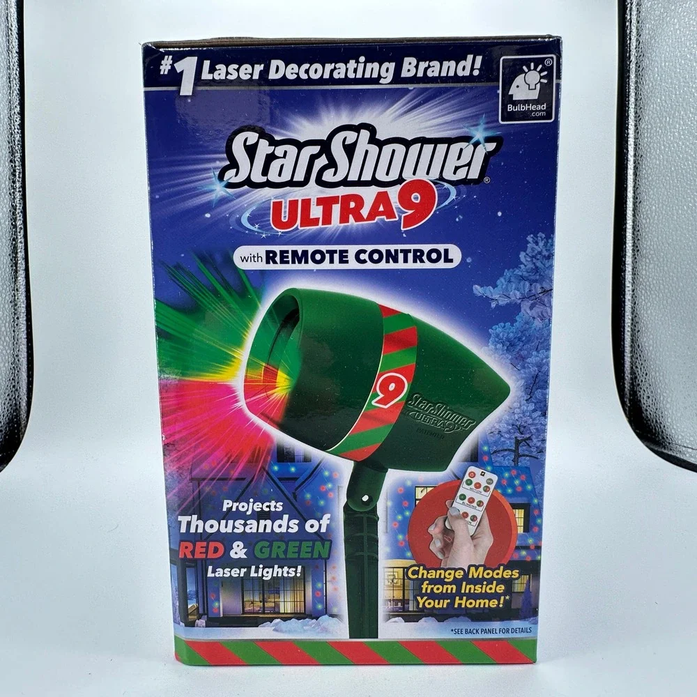 Star Shower Ultra 9 Laser Light Projector w/ Remote Control Red Green Christmas